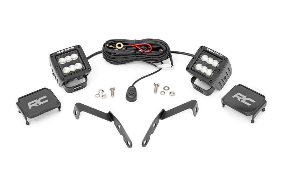 Rough Country - LED Light Kit - Ditch Mount - 2 In. Black Pair - Flood - Chevy 1500 & Chevy/GMC 2500HD/3500HD (07-14)