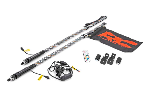 Rough Country - Whip Mount - Bed - 4' Multl-Color LED Whip Pair - Polaris General/Ranger 1000/Ranger XP 900/1000