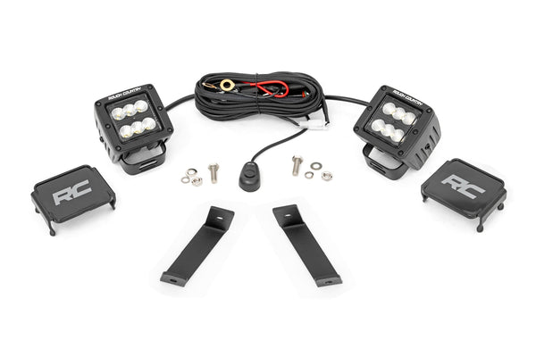 Rough Country - LED Light Kit - Ditch Mount - 2 In. Black Pair - Flood - Jeep Cherokee KL (14-21)