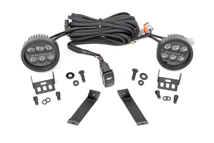 Rough Country - LED Light Kit - Ditch Mount - Black Series Round - 3.5 Inch - Amber DRL - Jeep Cherokee KL (14-21)