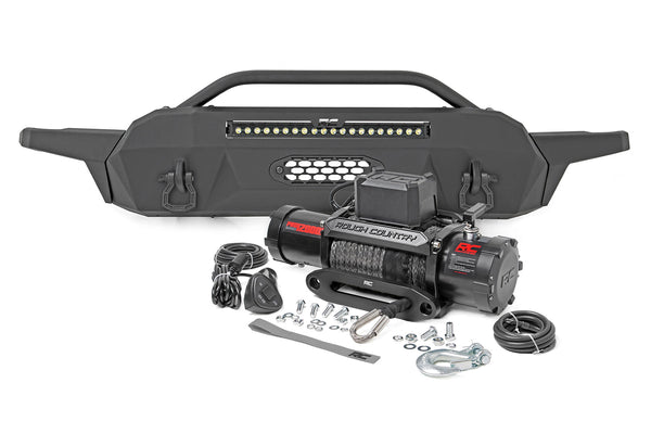Rough Country - Front Bumper - Hybrid - 20 In. Blk LED - 12000-Lb Winch Syn - Toyota Tacoma (16-23)