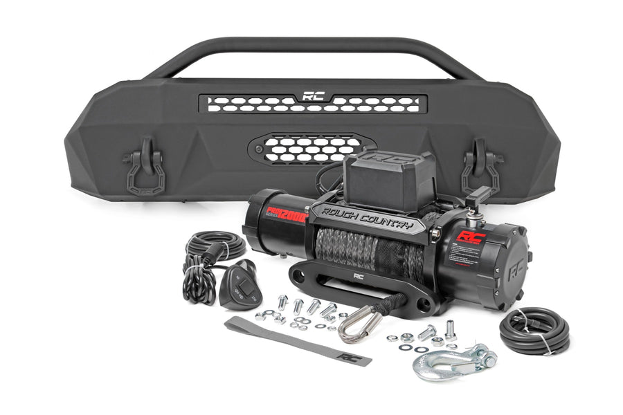 Rough Country - Front Bumper - Hybrid - 12000-Lb Pro Series Winch - Synthetic Rope - Toyota Tacoma (16-23)
