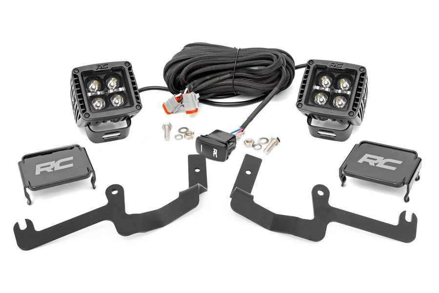 Rough Country - LED Light Kit - Ditch Mount - 2 In. Black Pair - White DRL - Chevy Silverado 1500 (19-24)