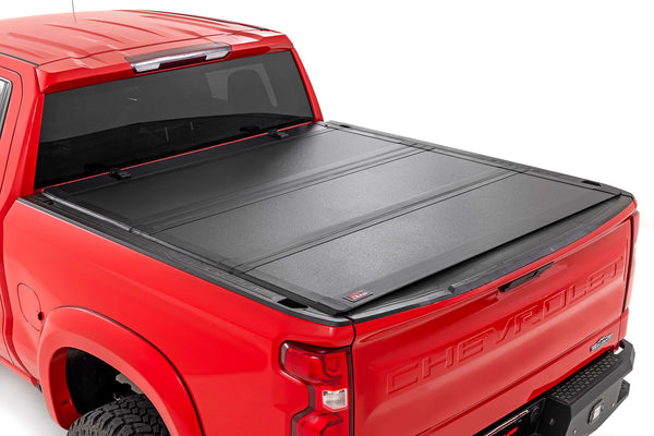 Rough Country - Hard Tri-Fold Flip Up Bed Cover - 6'7 In. Bed - Chevy/GMC Sierra/Silverado 1500 (19-25)