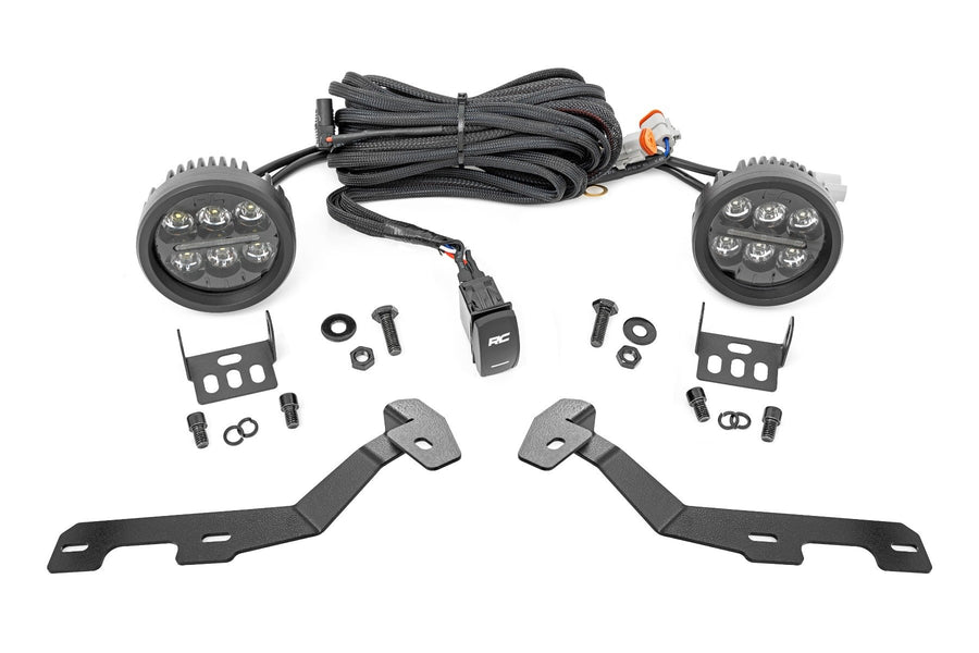 Rough Country - LED Light Kit - Ditch Mount - Black Series Round - 3.5 Inch - Amber DRL - Ram 1500 (19-25)