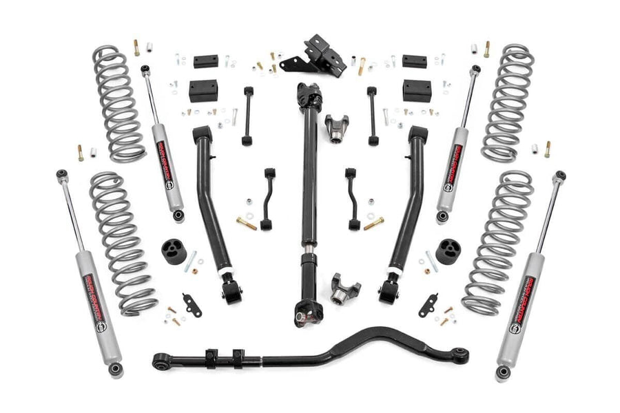 Rough Country - 3.5 Inch Lift Kit - Adj Lower - FR D/S - Jeep Wrangler Unlimited Rubicon (18-23)