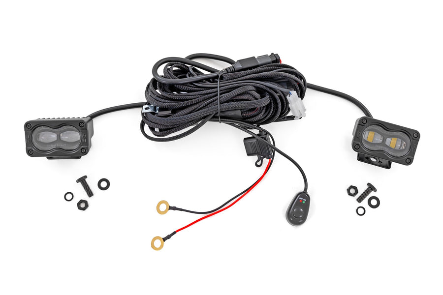 Rough Country - 3x1.75 Inch Black Series - Yellow - LED Slim Aux - SAE Fog - Pair