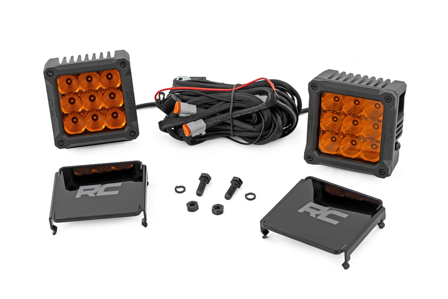 Rough Country - 4 Inch LED Amber Light Pods - Square - Amber DRL - Pair