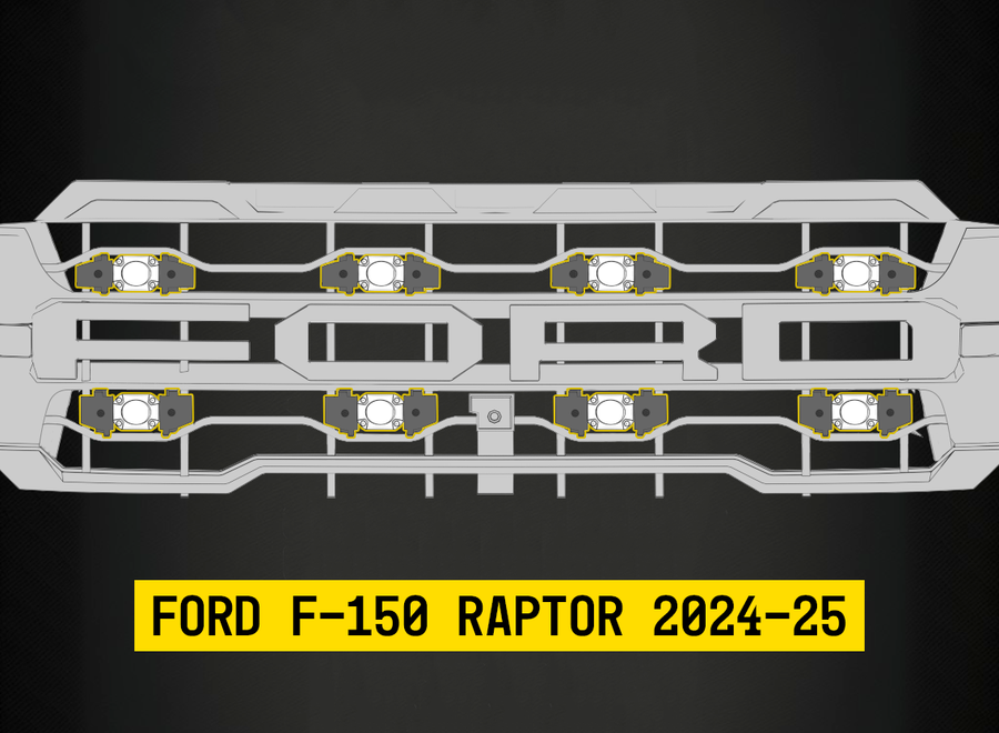Tiny Monster 42FA8 Tiny Monster Grille Kit For Ford F-150 Raptor 2024-25 (8 Pods Harness Brackets)