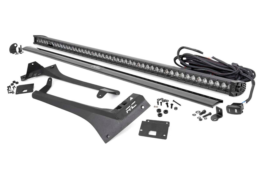 Rough Country - LED Light Kit - Windshield - 50 In. BLK Single Row - WHT DRL - Jeep Gladiator JT/Wrangler JL (18-25)