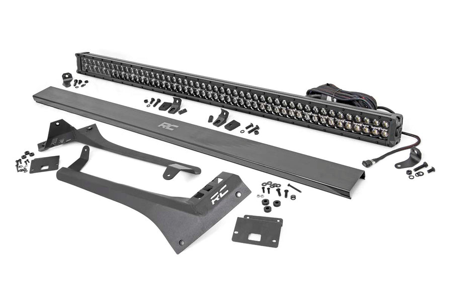 Rough Country - LED Light Kit - Windshield - 50 In. BLK Dual Row - WHT DRL - Jeep Gladiator JT/Wrangler JL (18-25)