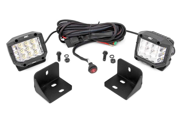 Rough Country - LED Light - Rear Cab Mount - 3 In. Chrome Pair - Wide Angle - Can-Am Defender HD 5/HD 8/HD 9/HD 10