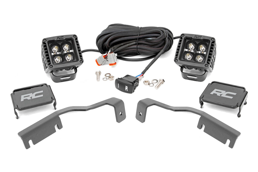 Rough Country - LED Light Kit - Ditch Mount - 2 In. Black Pair - Amber DRL - Nissan Frontier (22-25)