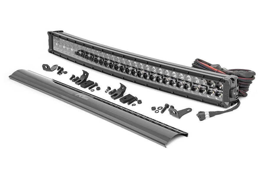 Rough Country - 30 Inch Black Series LED Light Bar - Curved - Dual Row - Amber DRL