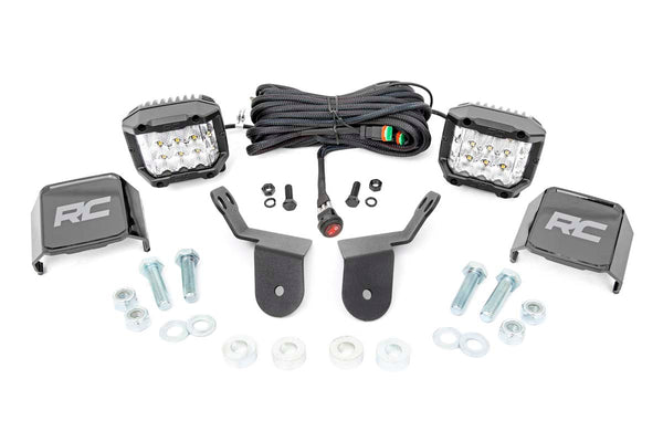 Rough Country - LED Light Kit - Cage Mount - 2 In. Chrome Pair - Wide Angle - Honda Pioneer 1000