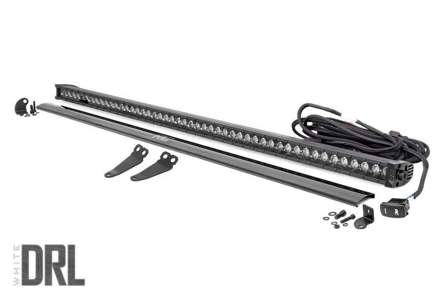 Rough Country - LED Light Kit - Lower Windshield - 50 In. Black Single Row - White DRL - Polaris General XP 4 1000
