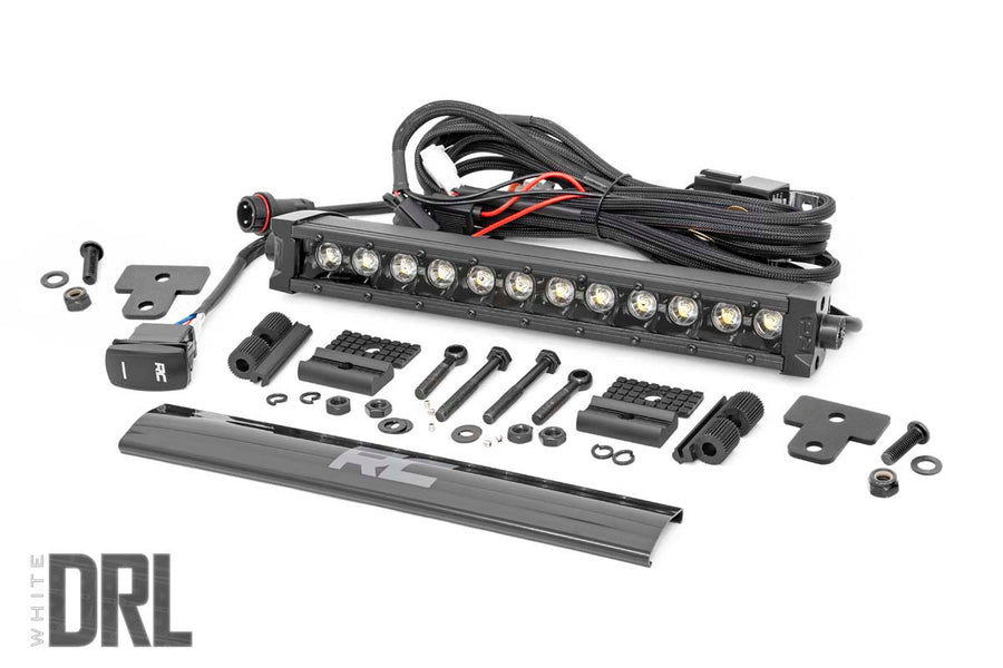 Rough Country - LED Light - Bumper Mount - 12 In. Black Single Row - White DRL - Can-Am Defender HD 8/HD 9/HD 10