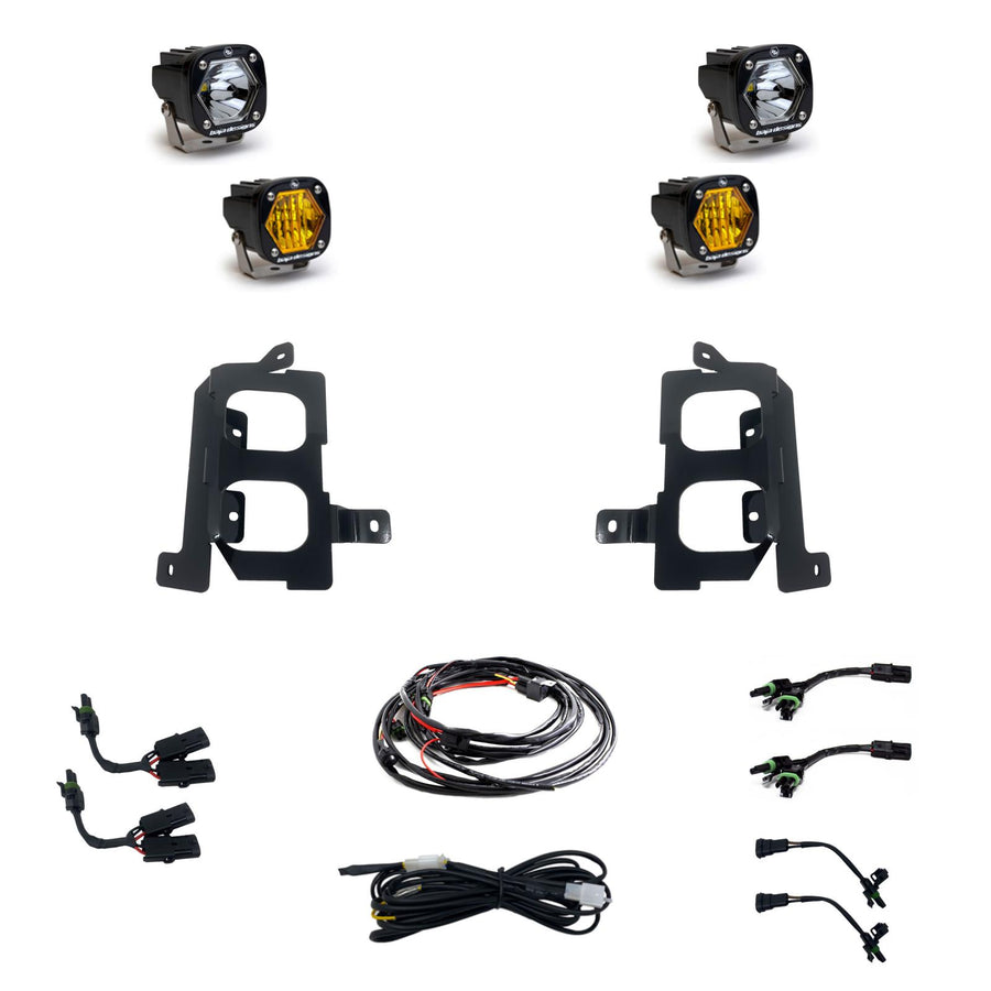 S1 Dual Fog Pocket Kit - '19-22 Sierra 1500 (Wide Cornering/Spot; Baja Amber/Clear)