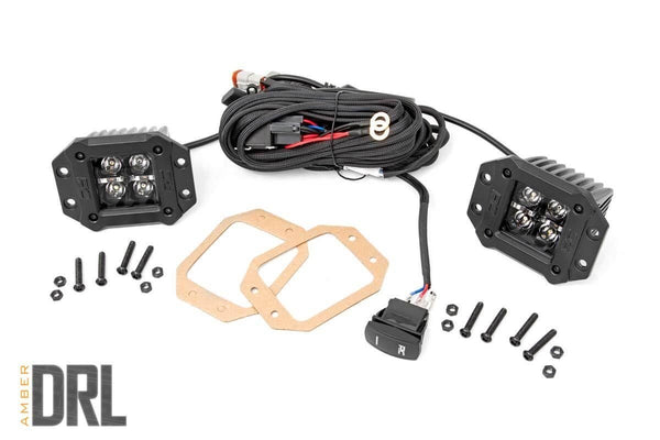 Rough Country - 2 Inch Black Series LED Light Pods - Flush Mount - Amber DRL