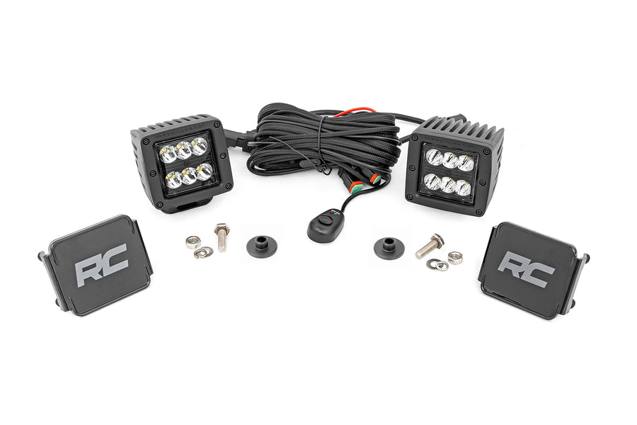 Rough Country - LED Light Kit - Ditch Mount - 2 In. Black Pair - Spot Pattern - Ford Bronco (21-25)