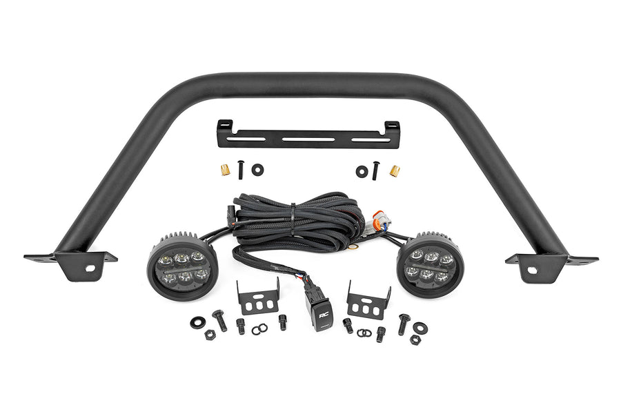 Rough Country - Safari Bar - 3.5 In. Round LED (Pair) - Black - Amber DRL - OE Modular Steel - Ford Bronco (21-25)