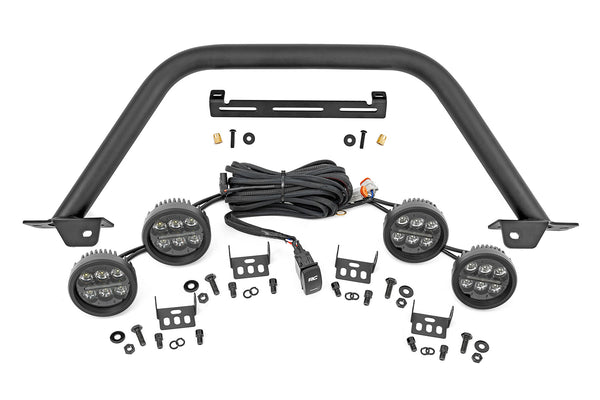 Rough Country - Safari Bar - 3.5 In. Round LED (Quad) - Black - Amber DRL - OE Modular Steel - Ford Bronco (21-25)