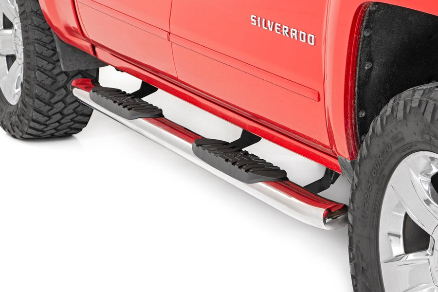 Rough Country - Oval Nerf Steps - Stainless - Crew Cab - DEF Tank - Chevy/GMC 1500/2500HD/3500HD (07-19 & Classic)