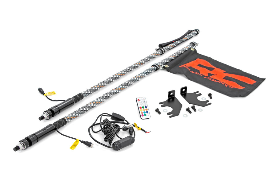 Rough Country - Whip Mount - Cage - 4' Multl-Color LED Whip Pair - Kawasaki Teryx4 800