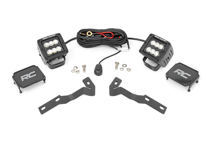 Rough Country - LED Light Kit - Ditch Mount - 2 In. Black Pair - Flood - Toyota Tacoma (16-23)