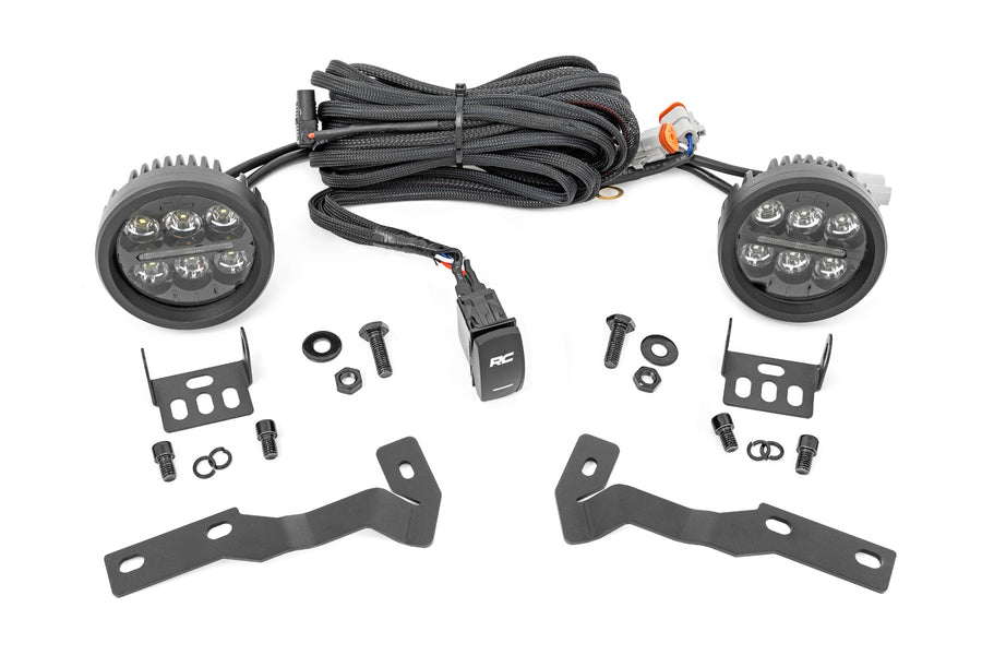 Rough Country - LED Light Kit - Ditch Mount - Black Series Round - 3.5 Inch - Amber DRL - Toyota Tacoma (16-23)