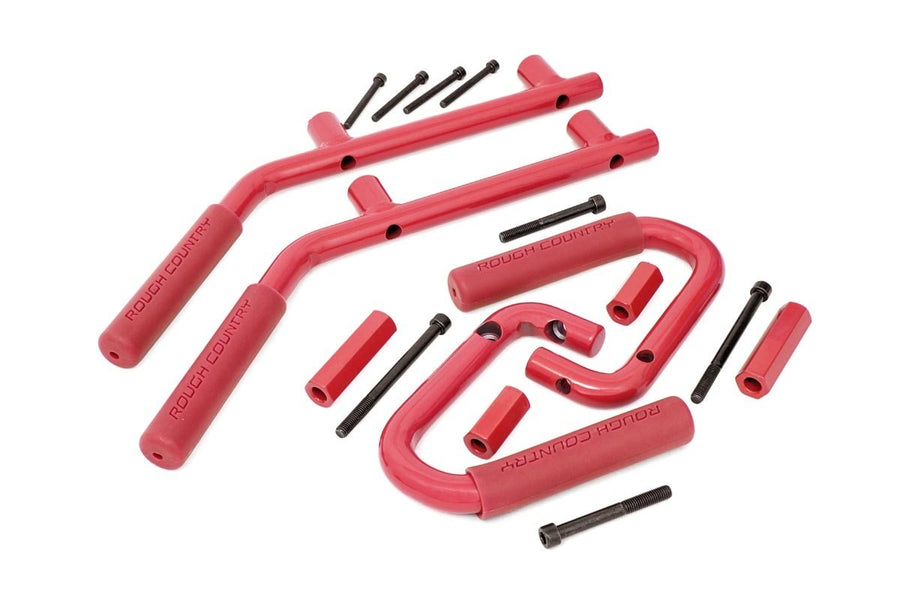 Rough Country - Grab Handles - Steel - FR & RR - Red - Jeep Wrangler JK/Wrangler Unlimited (07-18)