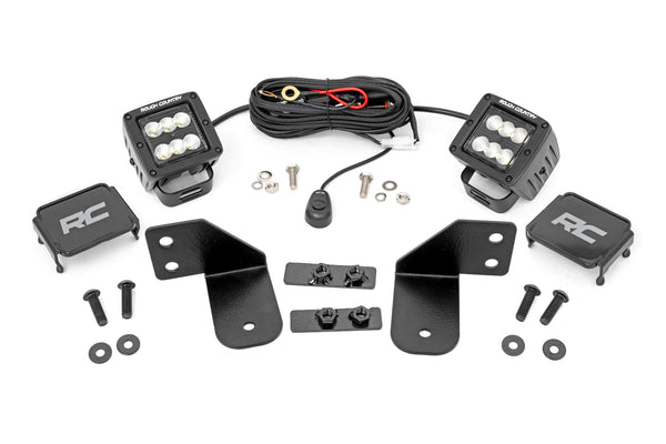 Rough Country - LED Light - RR Cage Mount - 2 In. Black Flood Pair - Polaris Ranger 1000/Ranger XP 900/1000