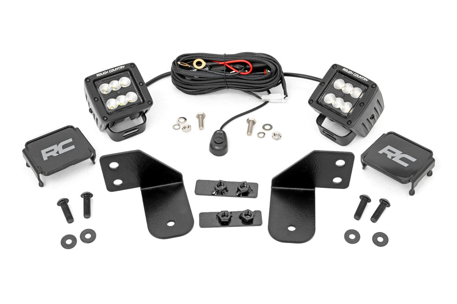 Rough Country - LED Light - RR Cage Mount - 2 In. Black Flood Pair - Polaris Ranger 1000/Ranger XP 900/1000