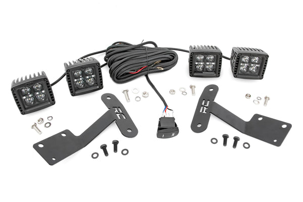 Rough Country - LED Light Kit - Ditch Mount - Dual 2 In. Black Pairs - White DRL - Toyota Tundra (14-21)