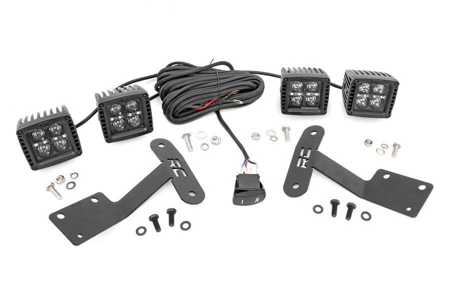Rough Country - LED Light Kit - Ditch Mount - Dual 2 In. Black Pairs - White DRL - Toyota Tundra (14-21)
