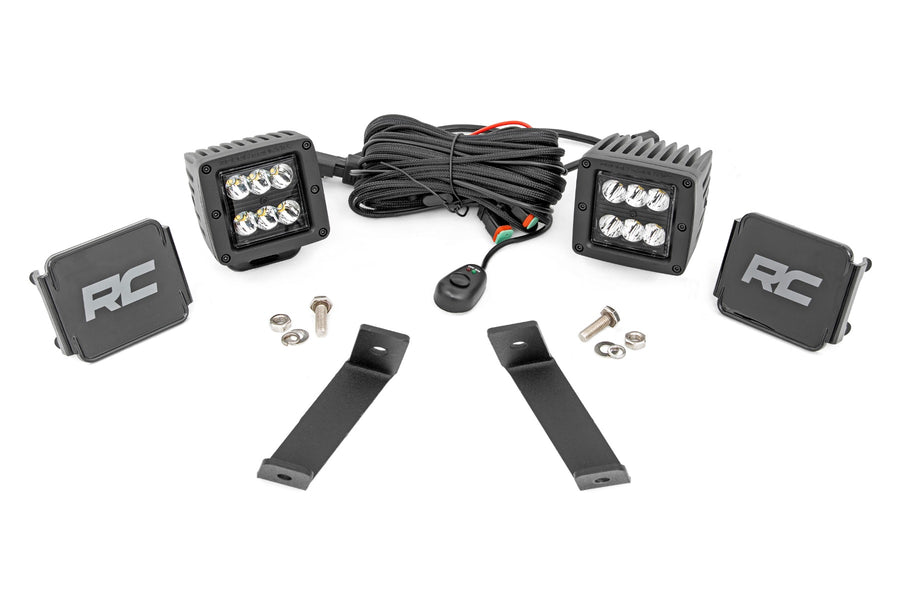 Rough Country - LED Light Kit - Ditch Mount - 2 In. Black Pair - Spot - Jeep Cherokee KL (14-21)