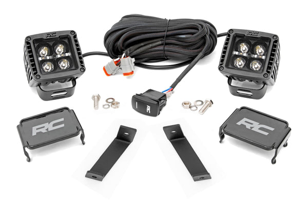 Rough Country - LED Light Kit - Ditch Mount - 2 In. Black Pair - White DRL - Jeep Cherokee KL (14-21)