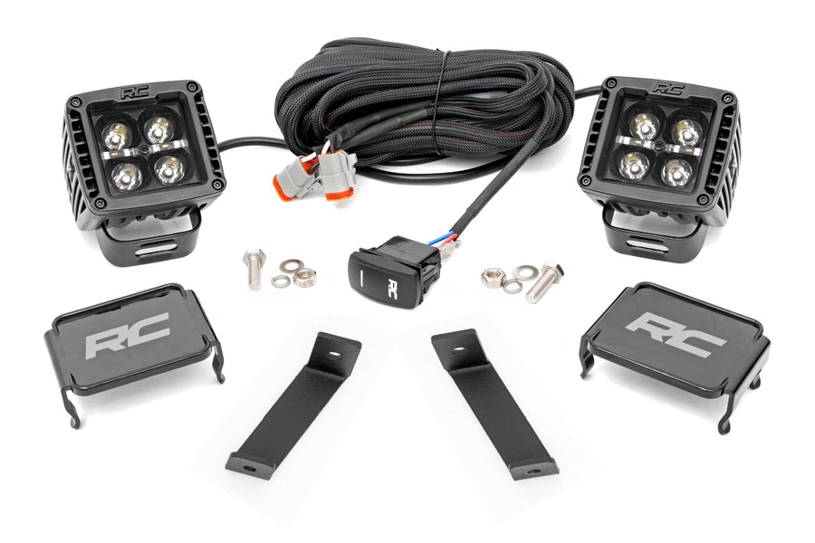 Rough Country - LED Light Kit - Ditch Mount - 2 In. Black Pair - Amber DRL - Jeep Cherokee KL (14-21)