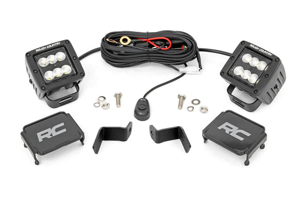 Rough Country - LED Light Kit - Ditch Mount - 2 In. Black Pair - Flood - Ford F-150 (15-25)/F-150 Lightning (22-25)