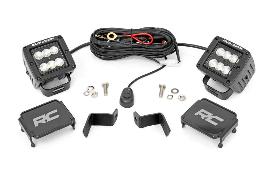 Rough Country - LED Light Kit - Ditch Mount - 2 In. Black Pair - Flood - Ford F-150 (15-25)/F-150 Lightning (22-25)