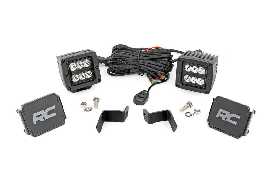 Rough Country - LED Light Kit - Ditch Mount - 2 In. Black Pair - Spot - Ford F-150 (15-25)/F-150 Lightning (22-25)
