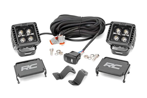 Rough Country - LED Light Kit - Ditch - 2 In. Black Pair - Amber DRL - Ford F-150 (15-25)/F-150 Lightning (22-25)
