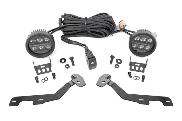 Rough Country - LED Light Kit - Ditch Mount - Black Series Round - 3.5 Inch - Amber DRL - Ram 1500 (19-25)