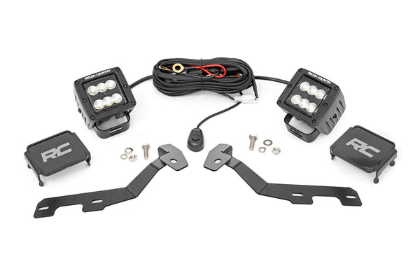 Rough Country - LED Light Kit - Ditch Mount - 2 In. Black Pair - Flood - Ram 1500 2WD/4WD (19-25)