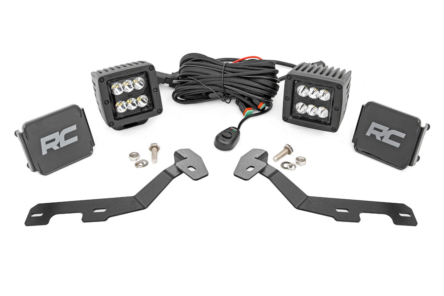 Rough Country - LED Light Kit - Ditch Mount - 2 In. Black Pair - Spot - Ram 1500 2WD/4WD (19-25)
