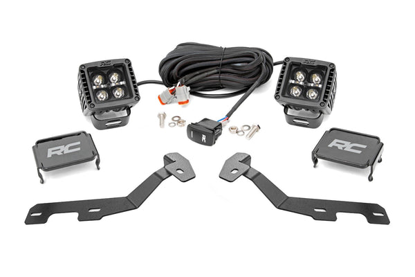 Rough Country - LED Light Kit - Ditch Mount - 2 In. Black Pair - Amber DRL - Ram 1500 (19-25)