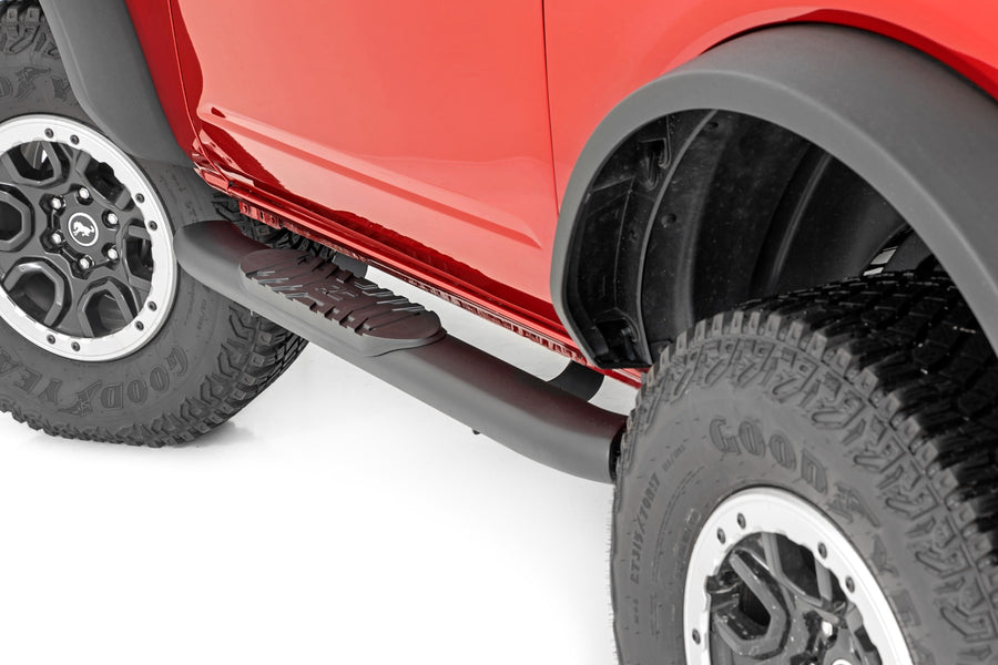 Rough Country - Oval Nerf Steps - 2-Door - Black - Ford Bronco (2 Door) 4WD (2021-2025)