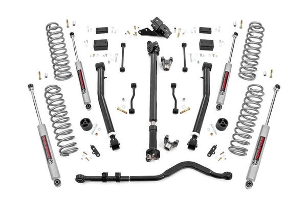Rough Country - 3.5 Inch Lift Kit - Adj Lower - FR D/S - Jeep Wrangler Unlimited Rubicon (18-23)