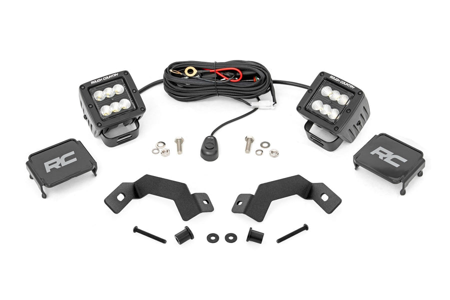 Rough Country - LED Light Kit - Ditch Mount - 2 In. Black Pair - Flood - Toyota Land Cruiser (24-25)