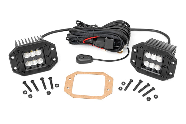Rough Country - 2 Inch Black Series LED Light Pods - Pair - Flood - Flush Mount